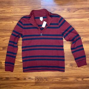 NWT Gap Kids Burgundy & Navy Striped Quarter Zip Pullover